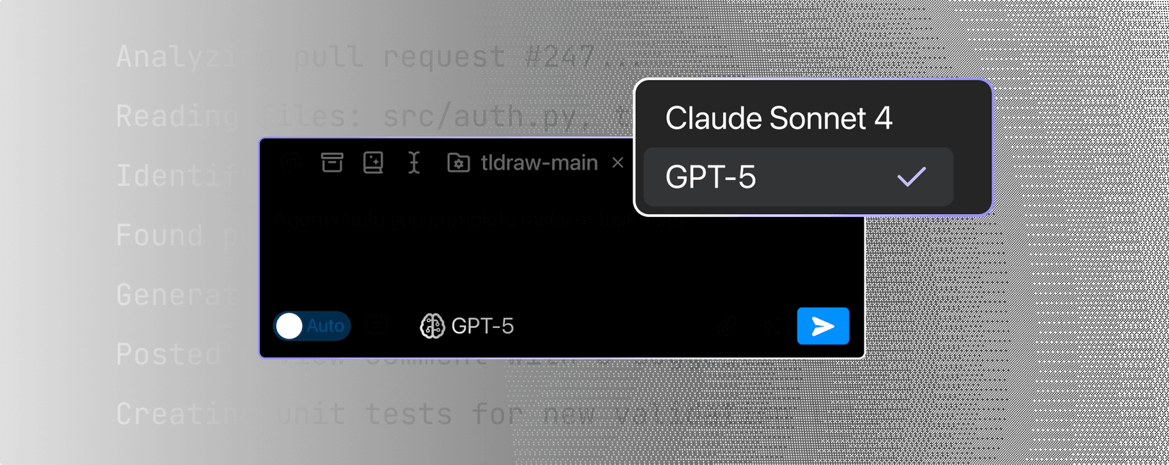 Model picker: choose between Claude Sonnet 4 and GPT-5