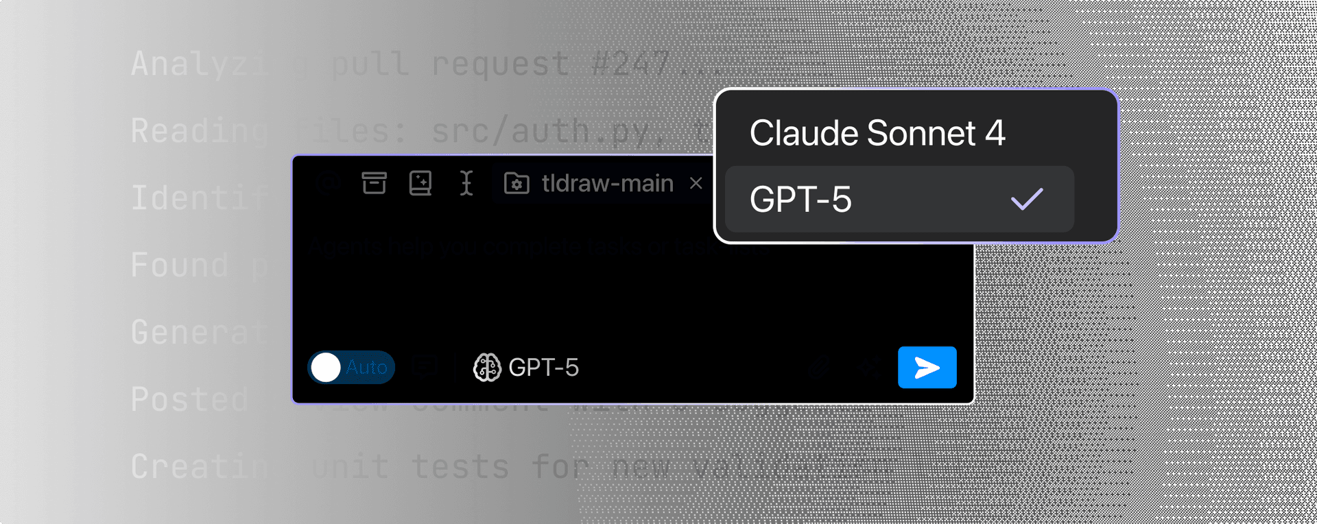Model picker: choose between Claude Sonnet 4 and GPT-5
