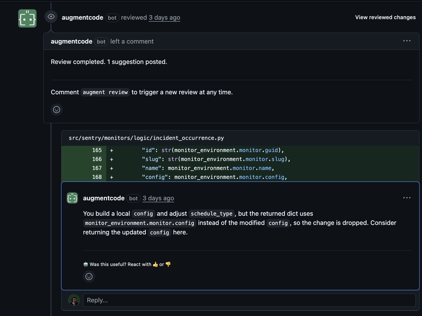 Augment providing detailed contextual code review